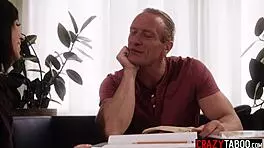 kinky big dick dad homeschooling teen aria valencia starts with rough blowjob