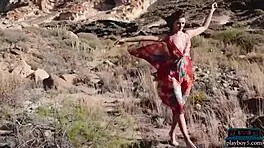 Want to see russian model's petite body strip outdoors?