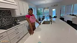 Petite ebony babysitter with big natural tits licks and curves to make you cum twice