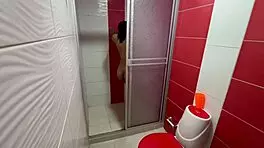 brunette latina caught showering sucks big cock swallows cum pov homemade