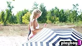 Hot Perfect Tits Blonde Poses Naked Lingerie Striptease Outdoors