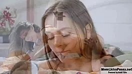 Busty milf seduces petite teen 18+ into pussy licking 69