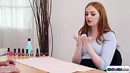 Redhead Passionately Kisses Licks Colleague's Pussy