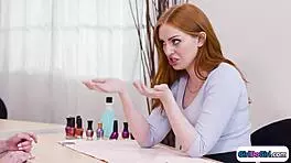 Redhead Passionately Kisses Licks Colleague's Pussy