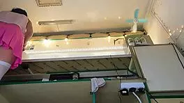 Super slim 18-year-old teases in pear thong braless outdoors