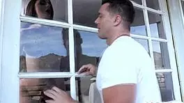 Busty brunette teen spots the gardener and ends up bent over getting pounded hard.