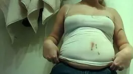 Chubby Blonde Fetish Fan Messes With Chocolate Belly Fun