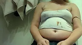 Chubby Blonde Fetish Fan Messes With Chocolate Belly Fun