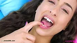 check out this radiant brunette showing off her sexy petite body on the sofa 😍👀