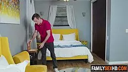 Angry stepbrother pounds stepsister and stepmom in wild threesome fuck