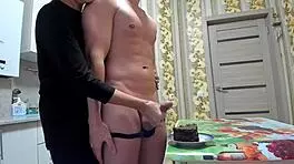 Watch Cougar Milf Suck Big Cock in Food Fetish Cfnm Before Creampie Explosion!