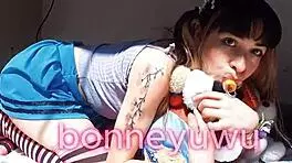 bonneyuwu frolics with plushies and pacifier whimsy