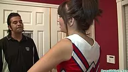 Hubby pounds tight cheerleader pussy before her babysitting gig.