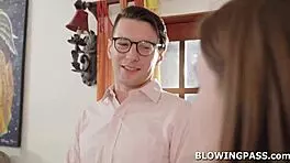 teen job seeker gags on manager's monster cock deepthroat slobber fest