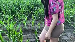 Nervous Babe in Cornfield Craves Stepbro's Monster Cock for Wild Relief!