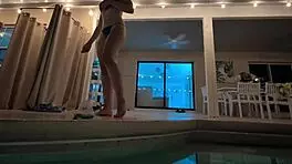 late night pool solo fingering hits horny orgasm peak