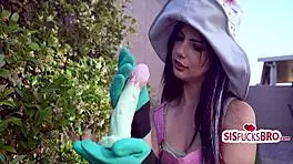 gardening teen smells pollen then rides cock in wild frenzy