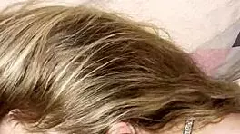 Blonde babe sucks huge cock in bedroom then gets wet pussy pounded