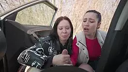 Public Car Trip Turns into Sloppy Turn-by-Turn Blowjobs