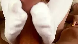 Blonde's Socks Wrap Cock For Explosive Footjob Cum.