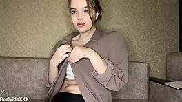 Amateur Clamps Nipples Rides Fake Cock in Panties