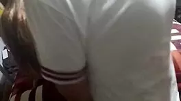 guy fucks friend's girlfriend first time doggystyle bent over petite tight pussy cowgirl creampie socks lipstick brown eyes