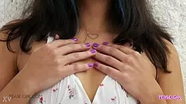 brunette teen's perfect body tempts softly