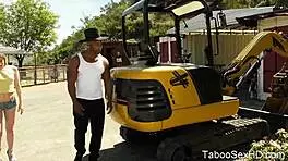 black stud takes young beauty outdoors suggestively