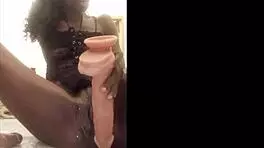 Skinny Horny Ebony Girls Squatting Hard on Massive Dildos Squirting Wet Pussy Juices