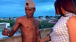 celeste alba fucks black cock builder hard makes him squirt all over rooftop balcony in cali