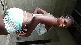 Local African Teen Strips And Teases With Cucumber