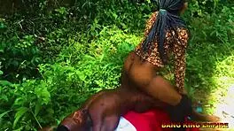 sweet petite ebony milf knocks for phone charge but rides big cock outdoors 🍆🏠