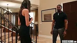 Latina babe kneels to suck massive black cock then endures rough pounding