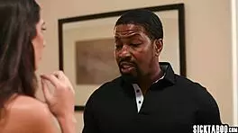 Latina babe kneels to suck massive black cock then endures rough pounding