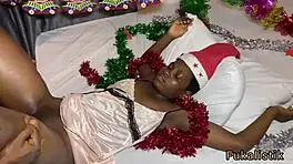 ebony teen rides landlord neighbour's massive bbc xmas style