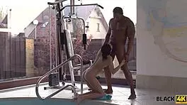 Handsome coach bangs tender brunette with massive black cock