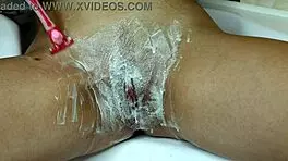 trimmer and razor shave hairy pussy smooth in juicy closeup