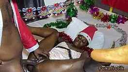 ebony teen rides landlord neighbour's massive bbc xmas style