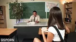 Sexy school teen seduces teacher for intense blowjob, doggy and cowgirl creampie