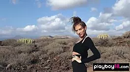 gorgeous brunette taya vais bares perfect tits outdoors