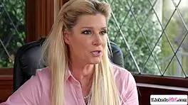 brunette teen sneaks into principal's office seducing milf into wet pussy licking