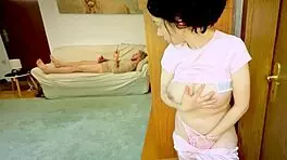 Naughty girl spies on guy jerking off alone at home part 1