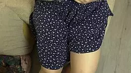 A busty wife in blue dress bends for rough doggy and tit cum finish