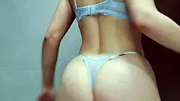 Blue lingerie babe teases with booty clap ass shake and pussy spread!