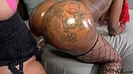 Ebony lesbians finger lick and toy wet pussies in hot group play