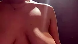 Blonde teen flashes natural tits publicly with nipple clamps