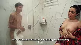 Big-assed latina stepmom spies shower then fucks skinny guy