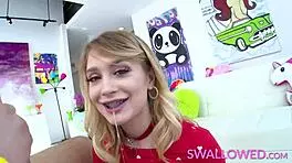 anastasia knight gags on sloppy deepthroat rimjob swallowing messy cum