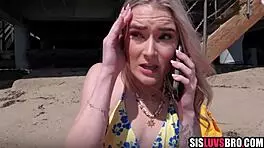 skinny blonde step pays with shaved pussy ride in the car