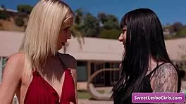 teen lesbians aiden ashley and goth charlotte share tender outdoor kisses